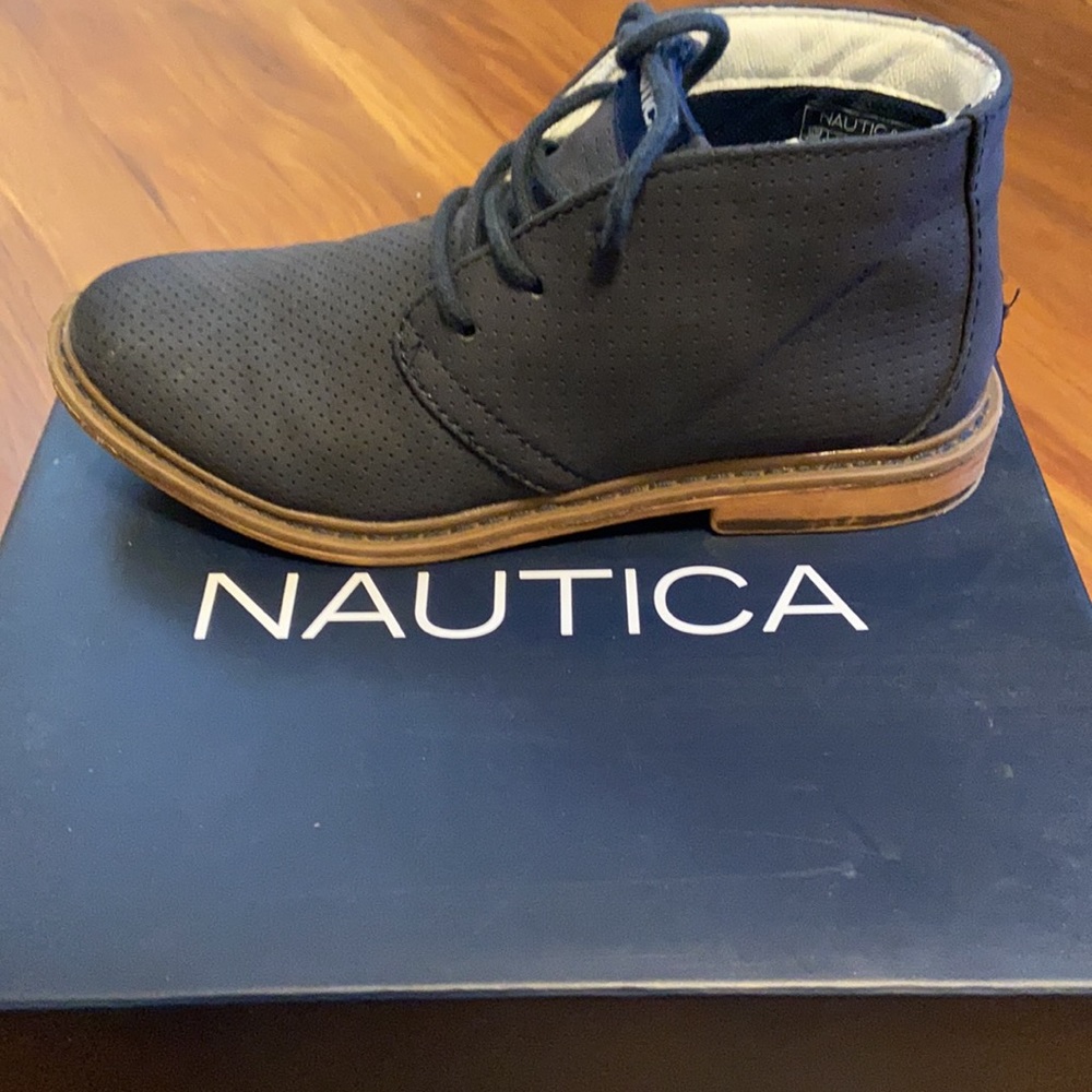 Navy blue suede lace up boot - Picture 4 of 9